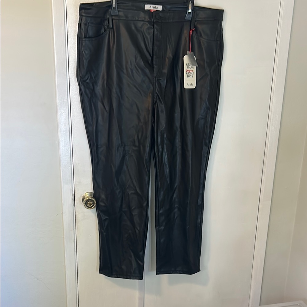Arula Black Leather Look Trousers